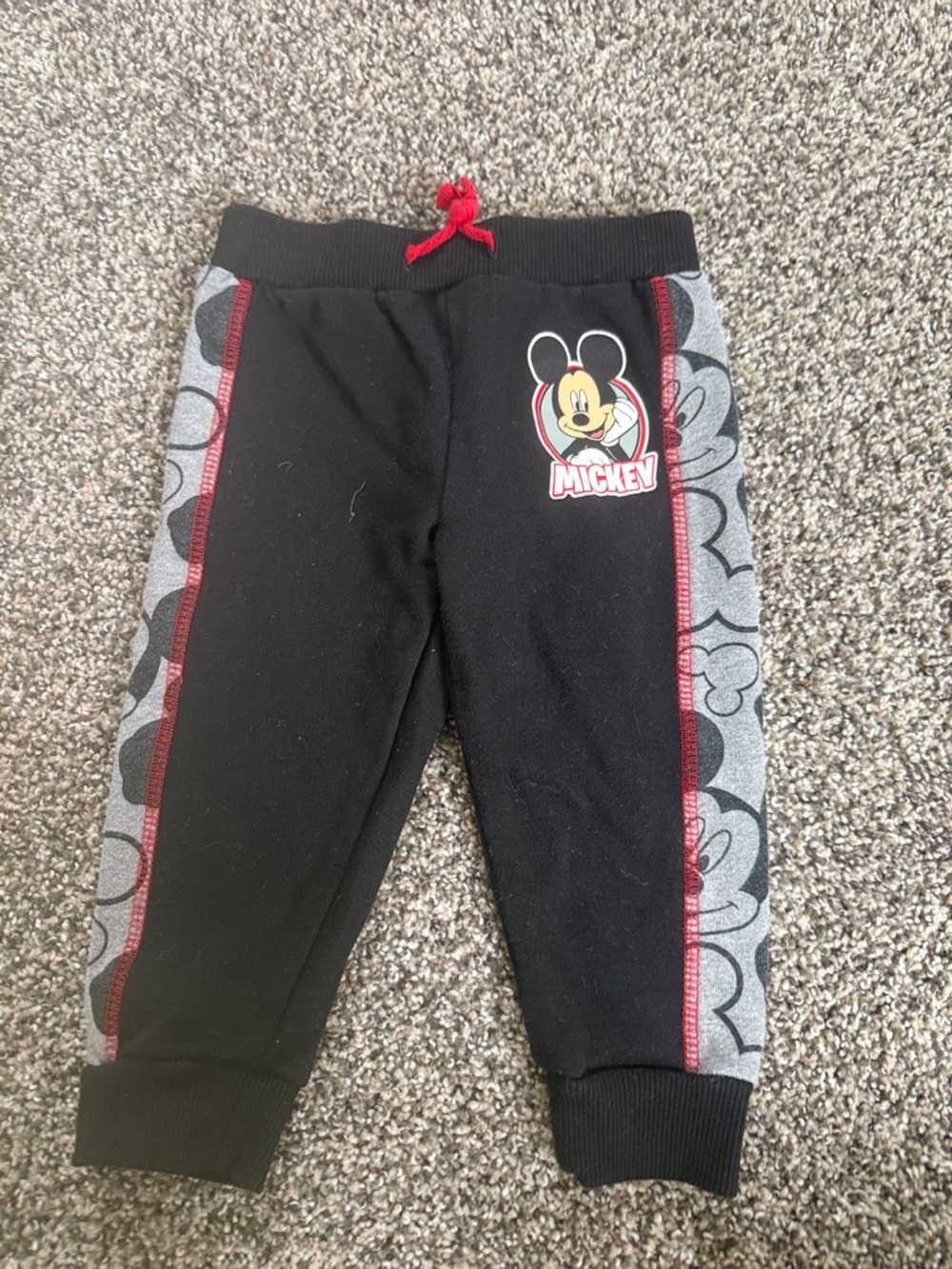 Disney Baby Boy Black and Gray Mickey Jogger Sweatpants with Red Accent 12 Month